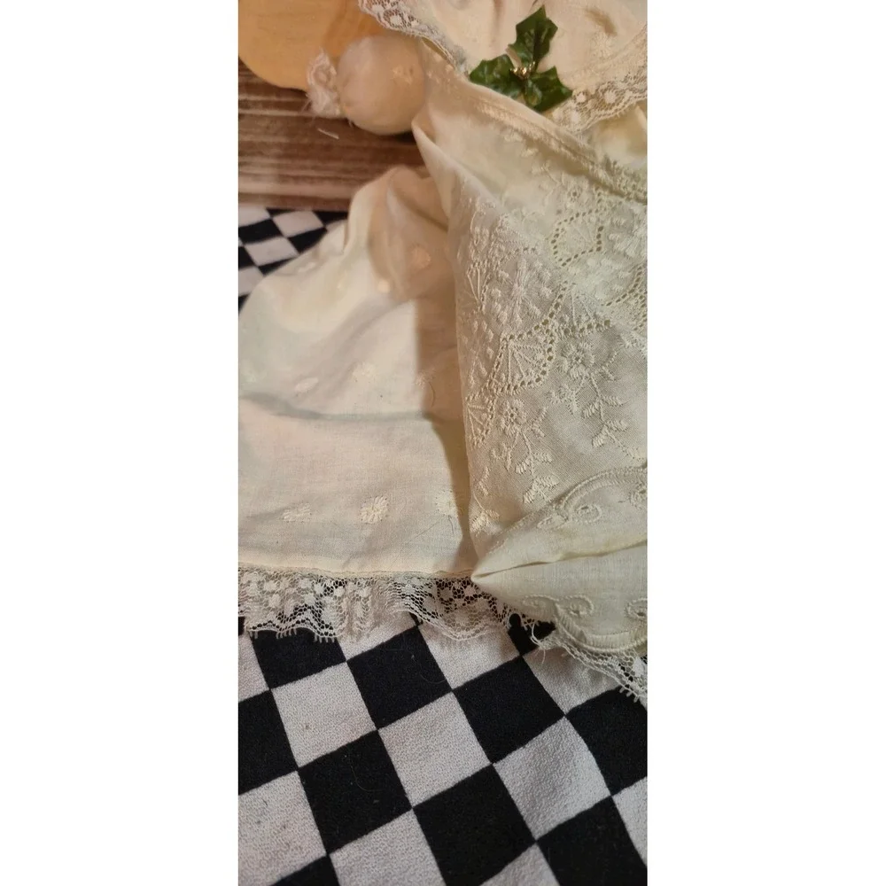 Vintage Folk Art Angel Tree Topper Rustic Wood Lace Cream Christmas Decor 12in